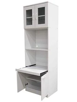 KB Designs - 71" Wood/Glass Kitchen Storage Pantry, Microwave Cabinet, White -Amazon Store 31xwgROsRWL