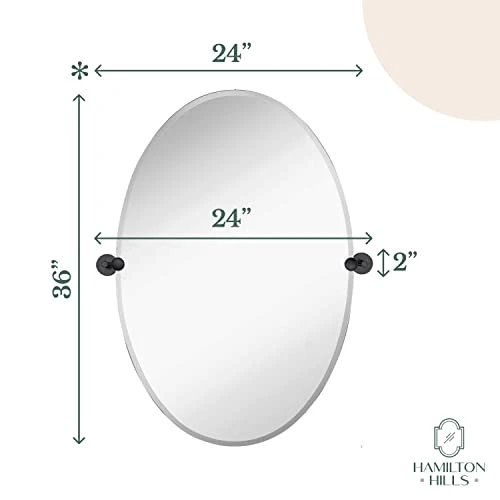 Hamilton Hills 24x36 Inch Frameless Oval Pivot Wall Mirror With Brushed Chrome Rounded Wall Brackets | Large Circular Tilt & Pivoting Bathroom Mirror | Bedroom, Farmhouse Hanging Wall-Mounted Vanity 3 Hamilton Hills 24x36 Inch Frameless Oval Pivot Wall Mirror With Brushed Chrome Rounded Wall Brackets | Large Circular Tilt & Pivoting Bathroom Mirror | Bedroom, Farmhouse Hanging Wall-Mounted Vanity