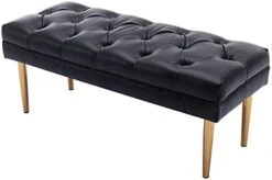 Guyou 42 In Tufted Leather End Of Bed Bench Gold Legs, Modern Vintage Entryway Ottoman Bench, Upholstered Foyer Bench With Gold Legs For Living Room Bedroom (Brown) -Amazon Store 31y6KznejUL. AC