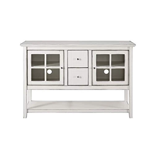 Walker Edison Charlotte Classic Glass Door Storage Buffet, 52 Inch, Antique White 4 Walker Edison Charlotte Classic Glass Door Storage Buffet, 52 Inch, Antique White - Image 2