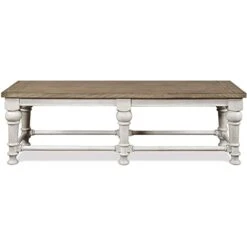 Riverside Furniture Southport Wood Dining Bench In Antique Oak And Smokey White