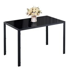 ROOIOME Black Glass Dining Table With Tempered Glass Top And Metal Frame And Leg, Black Rectangle Kitchen Table For Restaurant (L X W X H) 47.24" * 27.55" * 29.53"