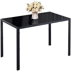 ROOIOME Black Glass Dining Table With Tempered Glass Top And Metal Frame And Leg, Black Rectangle Kitchen Table For Restaurant (L X W X H) 47.24" * 27.55" * 29.53" -Amazon Store 31zJKX4ufhL. AC