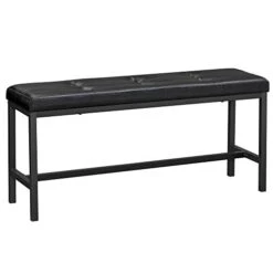 VASAGLE Dining Table Bench With PU Leather Padded Seat, Steel Frame, For Living Room, Hallway, Bedroom, 12.8 X 42.5 X 18.9 Inches, Black