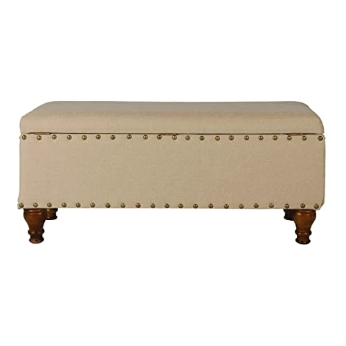 Homepop Home Decor | Upholstered Bench With Nailhead Trim | Large Ottoman With Storage For Living Room & Bedroom | Decorative Home Furniture, Tan Linen 6 Homepop Home Decor | Upholstered Bench With Nailhead Trim | Large Ottoman With Storage For Living Room & Bedroom | Decorative Home Furniture, Tan Linen - Image 4