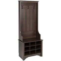 Pemberly Row Contemporary 27" Hall Tree With 9 Cubbies In Espresso