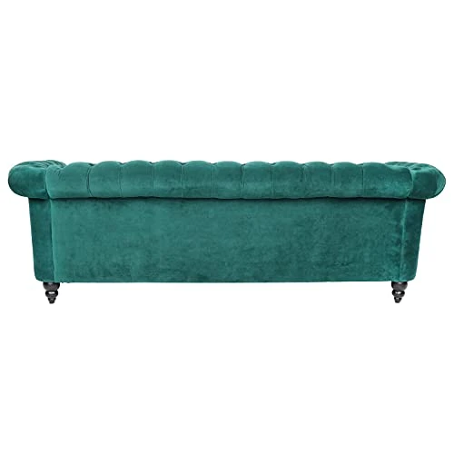 NOSGA Modern Chesterfield Fabric 3 Seater Couch Furniture, Deep Button Tufted Chesterfield Velvet Sofa With Scroll Arms, Upholstery Nailhead Trim Sofa Couches For Living Room(Green) 6 NOSGA Modern Chesterfield Fabric 3 Seater Couch Furniture, Deep Button Tufted Chesterfield Velvet Sofa With Scroll Arms, Upholstery Nailhead Trim Sofa Couches For Living Room(Green) - Image 4