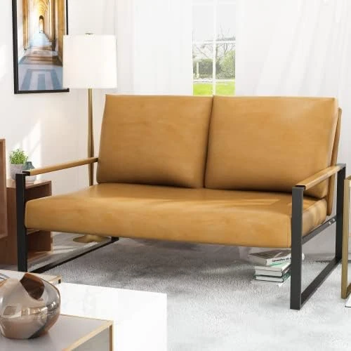 AWQM Mid-Century Retro Modern Living Room Sofa Set With Loveseat And Accent Chair, Faux Leather Loveseat Sofa And Armchair Sofa Chair For Small Space, Office, 105 Degree Slant Back, Grey 17 AWQM Mid-Century Retro Modern Living Room Sofa Set With Loveseat And Accent Chair, Faux Leather Loveseat Sofa And Armchair Sofa Chair For Small Space, Office, 105 Degree Slant Back, Grey - Image 15