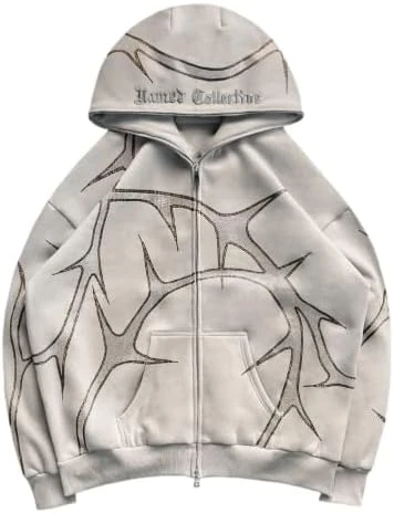 PZLDEYTAY Womens Y2K Zip Up Hoodies Men Jackets Loose Fit Y2k Graphic Print Sweatshirt Gothic Oversized Jackets With Pockets 7 PZLDEYTAY Womens Y2K Zip Up Hoodies Men Jackets Loose Fit Y2k Graphic Print Sweatshirt Gothic Oversized Jackets With Pockets - Image 5