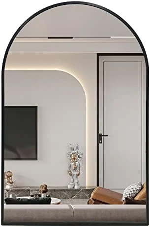 Arched Wall Mirror 20x30 Inch, Black Arched Bathroom Mirror, Vanity Decor Arched Mirror With Metal Frame, Arched Mirror For Entryway, Living Room, Bedroom, Salon -Black Curved Arch Mirror 7 Arched Wall Mirror 20x30 Inch, Black Arched Bathroom Mirror, Vanity Decor Arched Mirror With Metal Frame, Arched Mirror For Entryway, Living Room, Bedroom, Salon -Black Curved Arch Mirror - Image 5