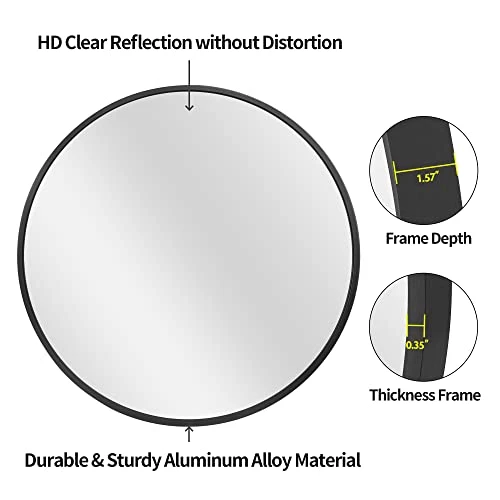 UMZODO 30 Inch Circle Wall Mirror, Brushed Black Metal Framed Round Mirror For Bathroom Vanity, Bedroom Decor, Living Room, Entryway 5 UMZODO 30 Inch Circle Wall Mirror, Brushed Black Metal Framed Round Mirror For Bathroom Vanity, Bedroom Decor, Living Room, Entryway - Image 3