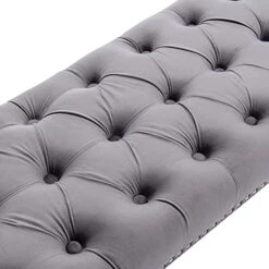 HEAH-YO Modern Velvet Bench Upholstered Ottoman Dining Bench With Pull Rings Nailhead Trim Tufted Footstool For Entryway Bedroom Kitchen Dining Table, Grey -Amazon Store 4105JD0rEjL