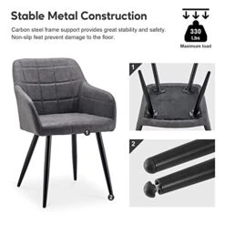 CLIPOP Upholstered Modern Dining Chair Set Of 4, Faux Leather Kitchen Armchair With Padded Seat, Armrest, Heavy Duty Metal Leg, Leisure Side Chair For Living Room Lounge Cafe, Light Grey -Amazon Store 410EqgL7ALL