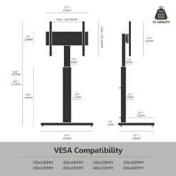 FITUEYES Universal Floor TV Stand Base With Swivel Mount For 32-55 65 Inch Flat And Curved Screen TVs, Black TV Stands With Cable Management Modern Style TT106001MB