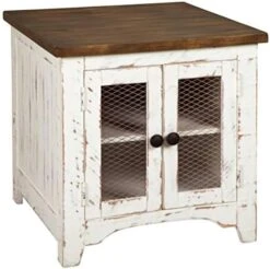 Signature Design By Ashley Wystfield Farmhouse End Table With Storage, Distressed White & Brown Finish -Amazon Store 410GZ2oFjSL. AC