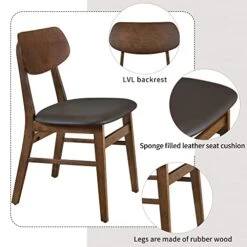 GLORHOME BXHYJ016 5-Piece Mid-Century Wood Dining Table Set With 4 Faux Leather Chairs For Family Kitchen, Brown1 -Amazon Store 410J3Beg1mL