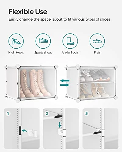 SONGMICS Shoe Rack, 6 Cubes Shoe Organizer With Doors, 24 Pair Plastic Shoe Storage Cabinet, For Bedroom, Entryway, Steel Frame, Plastic Panel, White ULPC033W01 5 SONGMICS Shoe Rack, 6 Cubes Shoe Organizer With Doors, 24 Pair Plastic Shoe Storage Cabinet, For Bedroom, Entryway, Steel Frame, Plastic Panel, White ULPC033W01 - Image 3