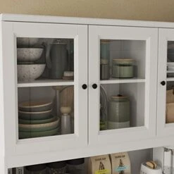 DiDuGo Large Kitchen Hutch Storage Cabinet With Adjustable Shelves & Glass Door, Kitchen Pantry Cabinets Kitchen Storage Cabinet, For Living Room White (47.2”W X 15.7”D X 70.9”H) -Amazon Store 410JJtigNUL