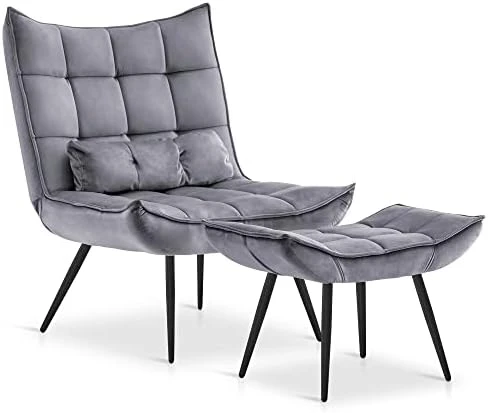 MCombo Accent Chair With Ottoman, Velvet Modern Tufted Wingback Club Chair, Upholstered Leisure Chairs With Metal Legs For Bedroom Living Room 4079 (Burgundy) 12 MCombo Accent Chair With Ottoman, Velvet Modern Tufted Wingback Club Chair, Upholstered Leisure Chairs With Metal Legs For Bedroom Living Room 4079 (Burgundy) - Image 10