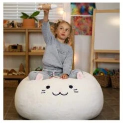 Furry Bean Bag Cover, Faux Fur Bean Bag Chair Cover For Kids, Teens And Adults 32x32x18in (Pinky Cat)