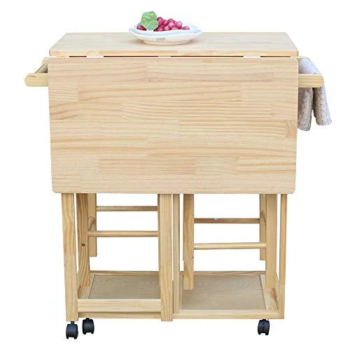 ANTSKU 3Pcs Drop Leaf Table, Rolling Kitchen Tables For Small Spaces, Space Saving Dining Table Set For 2, Natural 6 ANTSKU 3Pcs Drop Leaf Table, Rolling Kitchen Tables For Small Spaces, Space Saving Dining Table Set For 2, Natural - Image 4