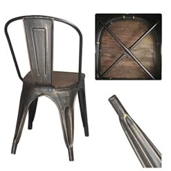 Metal Dining Chairs Farmhouse Stacking Kitchen Chairs BlackGold Set Of 4 With Wood Seat High Back For Dining Room Restaurant Bistro Cafe Industrial/Vintage/Rustic/Classic/Chic -Amazon Store 410LgarlHEL