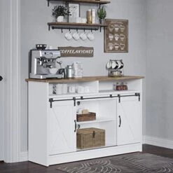 4ever2buy Coffee Bar Cabinet With Storage, Farmhouse Sideboard Buffet Cabinet With Sliding Barn Door, 52'' Kitchen Cabinet With Adjustable Shelves, White Coffee Bar Table For Living Dining Room -Amazon Store 410PRB3IsRL