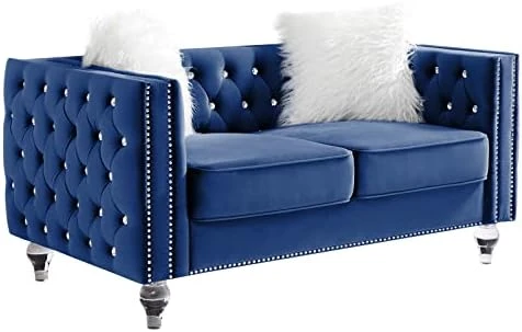 Mikibama Velvet Loveseat Sofa Couch Set For Living Room, Modern Decor Furniture Tufted Sofa Set With Nailhead Acrylic Legs And 2 Pillows For Bedroom, Hall(Grey) 15 Mikibama Velvet Loveseat Sofa Couch Set For Living Room, Modern Decor Furniture Tufted Sofa Set With Nailhead Acrylic Legs And 2 Pillows For Bedroom, Hall(Grey) - Image 13