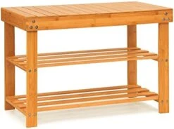JMLHMXC Bamboo Shoe Rack Bench, 34''L*12.5''W*17.5''H Extended Edition 3-Tier Shoe Rack For Entryway,Wooden Shoe Shelf Organizer Holds Up To 300 Lbs Ideal For Hallway Bathroom Living Room Mudroom -Amazon Store 410TRsVSHPL. AC