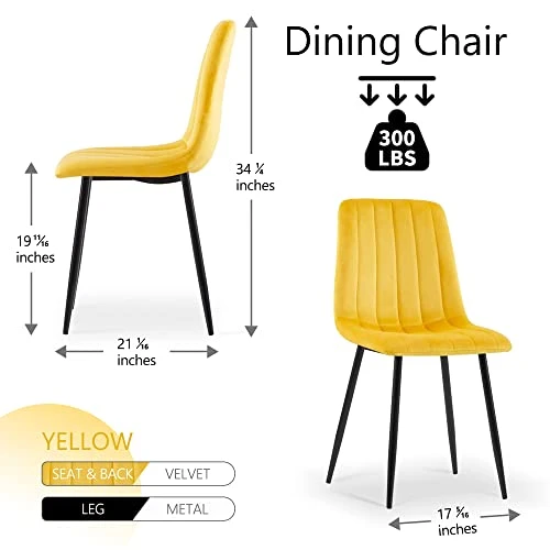 NORDICANCA Velvet Dining Chair Set Of 4, Armless Yellow Reading Chair With Sewing Threads Metal Coated Legs, Modern Side Chair For Home 4 NORDICANCA Velvet Dining Chair Set Of 4, Armless Yellow Reading Chair With Sewing Threads Metal Coated Legs, Modern Side Chair For Home - Image 2