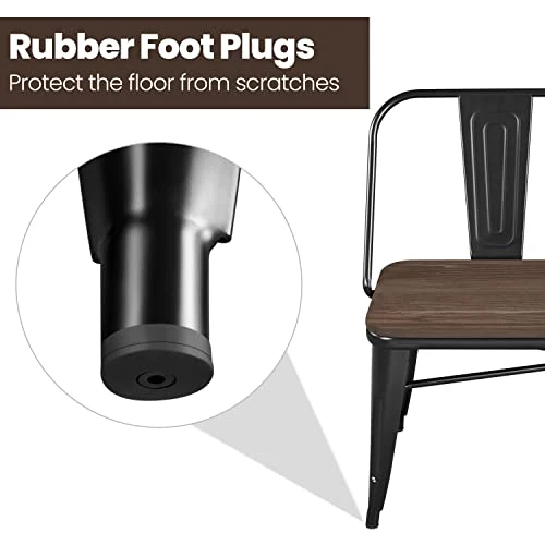 Topeakmart Metal Dining Bench With Wooden Top Industrial Metal Dining Bench For Patio, Kitchen, Garden Black 6 Topeakmart Metal Dining Bench With Wooden Top Industrial Metal Dining Bench For Patio, Kitchen, Garden Black - Image 4