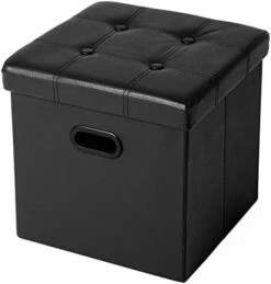 SONGMICS 15 Inches Folding Storage Ottoman, Cube Footrest, Puppy Step, Coffee Table With Hole Handles, Max. Static Load 660 Lb, Faux Leather, Black ULSF30B -Amazon Store 410Y1mexPKL. AC