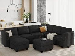 Belffin Large Modular Sectional Sofa U Shaped Couch Set With Storage Convertible Large Couch U Shape Set Reversible Chaise Dark Grey