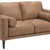Signature Design By Ashley Arroyo Mid Century Modern Faux Leather Loveseat, Caramel Brown