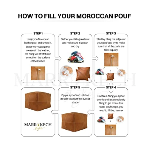MARRAKESH STYLE Comfortable Leather Ottoman Pouf - Handmade Unstuffed Moroccan Pouf Cover - Square Pouf & Foot Rest Ottoman - Perfect For Living Rooms Bedrooms & Kids Room - Square Brown 7 MARRAKESH STYLE Comfortable Leather Ottoman Pouf - Handmade Unstuffed Moroccan Pouf Cover - Square Pouf & Foot Rest Ottoman - Perfect For Living Rooms Bedrooms & Kids Room - Square Brown - Image 5