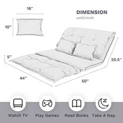TY ARTS & CULTURE Sofa Bed Comfortable Adjustable Sofa TV Floor Gaming Couch Lazy Sofa Floor Cute Futons Sets With 2 Pillows Folding Sleeping Laying Entertainment | Deep Grey -Amazon Store 410hDHHnENS