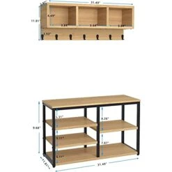 GENERIC 5 In 1 Design Coat Rack Shoe Bench With Hooks And Storage Shelf Brown Modern Contemporary Wood
