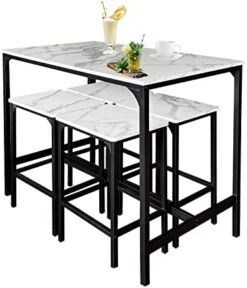 AT-VALY 5-Piece Bar Table Set With 4 Stools,Dining Room Table Set,Small Spaces (Gold & White) -Amazon Store 410xZOvmyPL. AC