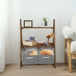 Babion Bathroom Ladder Shelf, 3-Tier Bathroom Ladder Shelf, Floor Storage Shelf With Basket, Freestanding Tower Shelf, Open Shelving Unit For Bathroom(Brown,1PC) -Amazon Store 4111u2KAAxL