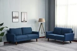 INSTORY Linen Sofa Set Modern Sofa & Loveseat Set 2 Piece Couch Set With Wooden Legs For Living Room, Office, Bedroom - Dark Blue 23 INSTORY Linen Sofa Set Modern Sofa & Loveseat Set 2 Piece Couch Set With Wooden Legs For Living Room, Office, Bedroom - Dark Blue -Amazon Store 4113XbeCAUL