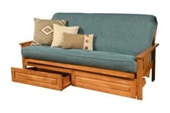 Kodiak Furniture Monterey Futon Set With Storage Drawers, With Butternut Base And Linen Aqua Mattress -Amazon Store 4116f4AgiJL