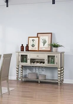 Pilaster Designs Indoor Home Decorative Furniture Zaria Champagne Wood Buffet Server With Wine & Stemware Storage