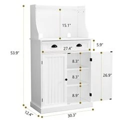 ARTPOWER 54" Kitchen Microwave Cabinet/Stand With Storage And Drawers, Coffee Bar Cabinet With Hutch & Adjustable Shelves For Kitchen, Dining Room, Living Room, Hallway In White -Amazon Store 411CGbWZFTL