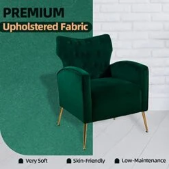 Sucrever Green Accent Chairs Set Of 2 With Armrests/Pillow, Upholstered Wingback Chair, Comfy Tufted Easy Stylish Velvet Accent Chair Set Of 2 For Bedroom Living Room Club And Fireplace -Amazon Store 411DTXab59L