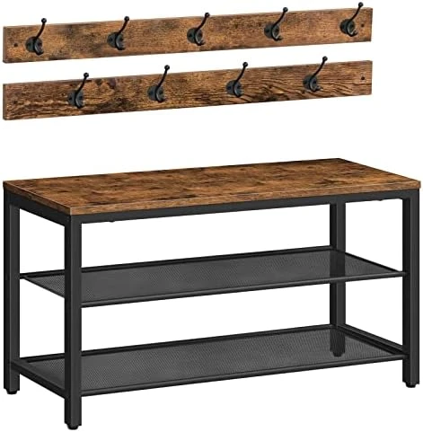 ALLOSWELL 39.4" Coat Rack Shoe Bench Set, 3-Tier Entryway Shoe Bench With 11 Coat Hooks, Industrial Style Shoe Rack, Sturdy And Durable, For Entryway, Hallway, MudRoom, Rustic Brown Black BSHR1001 9 ALLOSWELL 39.4" Coat Rack Shoe Bench Set, 3-Tier Entryway Shoe Bench With 11 Coat Hooks, Industrial Style Shoe Rack, Sturdy And Durable, For Entryway, Hallway, MudRoom, Rustic Brown Black BSHR1001 - Image 7