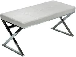 Cortesi Home Zio Contemporary Metal Entryway X- Bench In Leather Like Vinyl, White, CH-OT168850 -Amazon Store 411GjRASiCL. AC