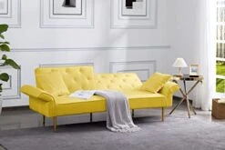 LCH Velvet Futon Sofa Bed, Memory Foam Couch Set, Upholstered Modern Daybed Convertible Folding Loveseat Recliner With Pillows And Wooden Frame For Compact Living Room,Apartment,Dorm,Office(Yellow) -Amazon Store 411HqOFvuEL