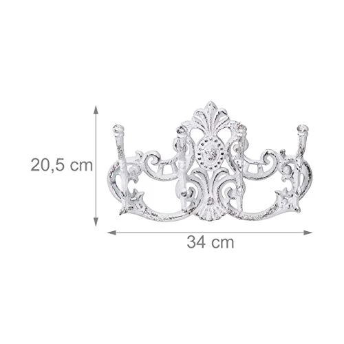 Relaxdays Wall-Mounted Coat Rack, 4 Hooks, Cast Iron, Country House Style, H X W X D: 20.5x34x12.5 Cm, Diff. Colours 6 Relaxdays Wall-Mounted Coat Rack, 4 Hooks, Cast Iron, Country House Style, H X W X D: 20.5x34x12.5 Cm, Diff. Colours - Image 4