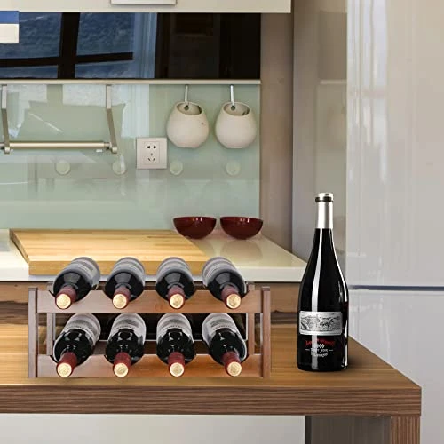 Bamboo Wine Rack, 2-Tier 8-Bottle Freestanding Display Wine Organizer Storage Shelf Table Top Countertop Tle Cabinet Wine Holder For Kitchen Dining Living Room Bar Pantry Wine Cellar Basement 6 Bamboo Wine Rack, 2-Tier 8-Bottle Freestanding Display Wine Organizer Storage Shelf Table Top Countertop Tle Cabinet Wine Holder For Kitchen Dining Living Room Bar Pantry Wine Cellar Basement - Image 4