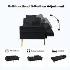 Lepfun Velvet Futon Sofa Bed, Memory Foam Couch Set, Upholstered Modern Daybed Convertible Folding Loveseat Recliner With Pillows And Wooden Frame For Compact Living Room, Apartment,Dorm,Office(Black) 12 Lepfun Velvet Futon Sofa Bed, Memory Foam Couch Set, Upholstered Modern Daybed Convertible Folding Loveseat Recliner With Pillows And Wooden Frame For Compact Living Room, Apartment,Dorm,Office(Black) -Amazon Store 411PgPJvzVL 1